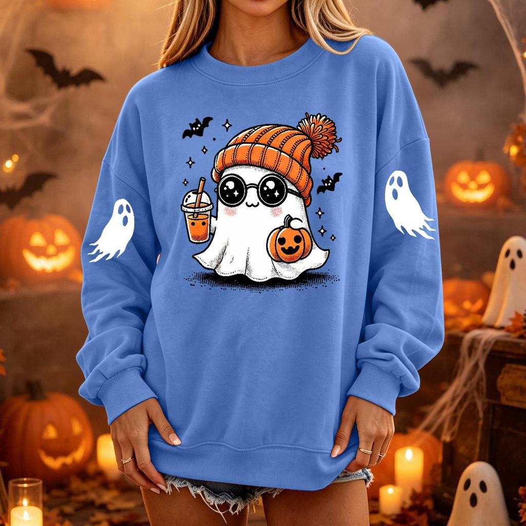 Dame Pullover Sweatshirt Hals Langærmet Løstsiddende Afslappet Farvet Top