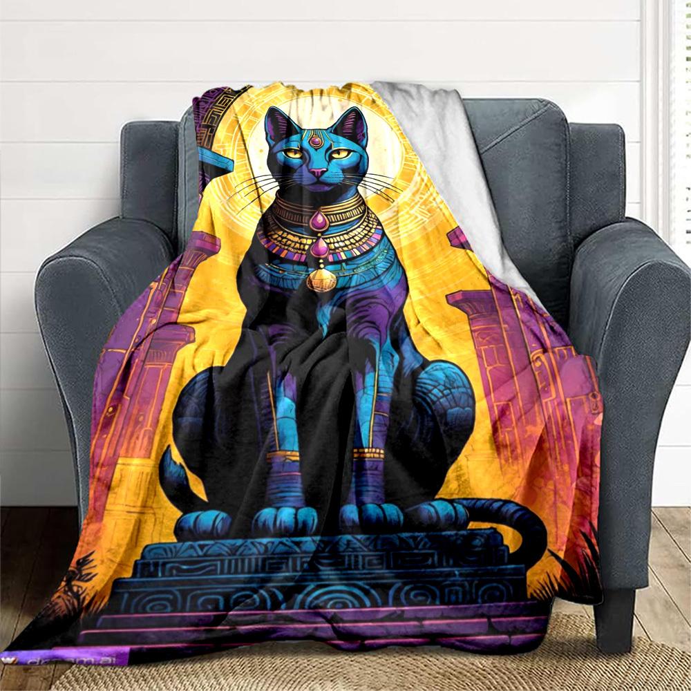 1pc Egyptian Cat Statue Blanket Lightweight Flannel Blanket Throw Blanket For Sofa, Bed, Travel, Camping Yy2509026220