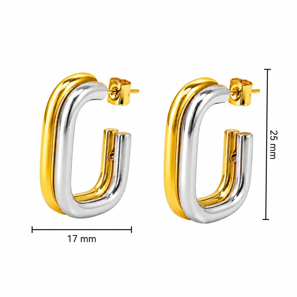 Fashion High-End Two-Color U-Shaped Niche Stud Earrings in Stainless Steel