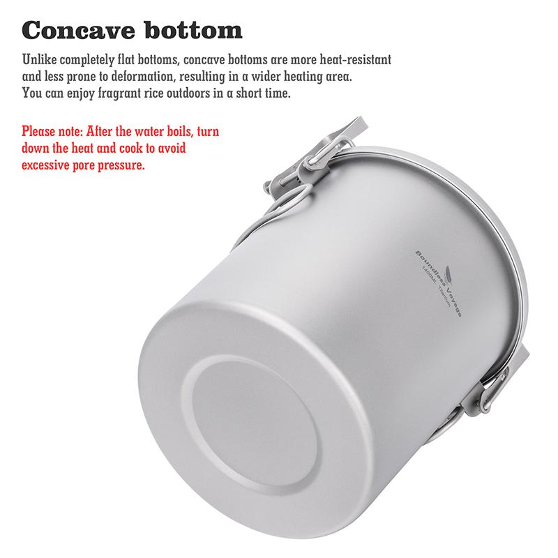 Boundless Voyage 1.4L Titanium Pot Rice Cooker Set Ultralight Camping Cookware for Outdoor, Hiking, Travelling Cooking W-Ti2093c