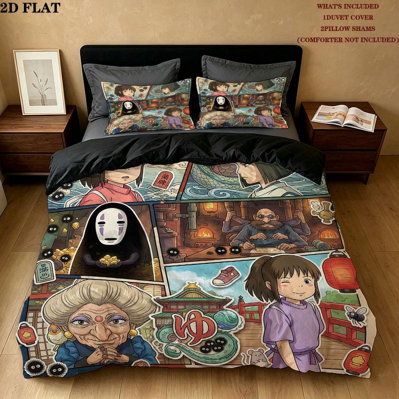 Away Pattern Bedding Quilt Set Quilt Cover Pillowcase Home Birthday Gift(1 * duvet cover + 2 * pillowcase, without core)