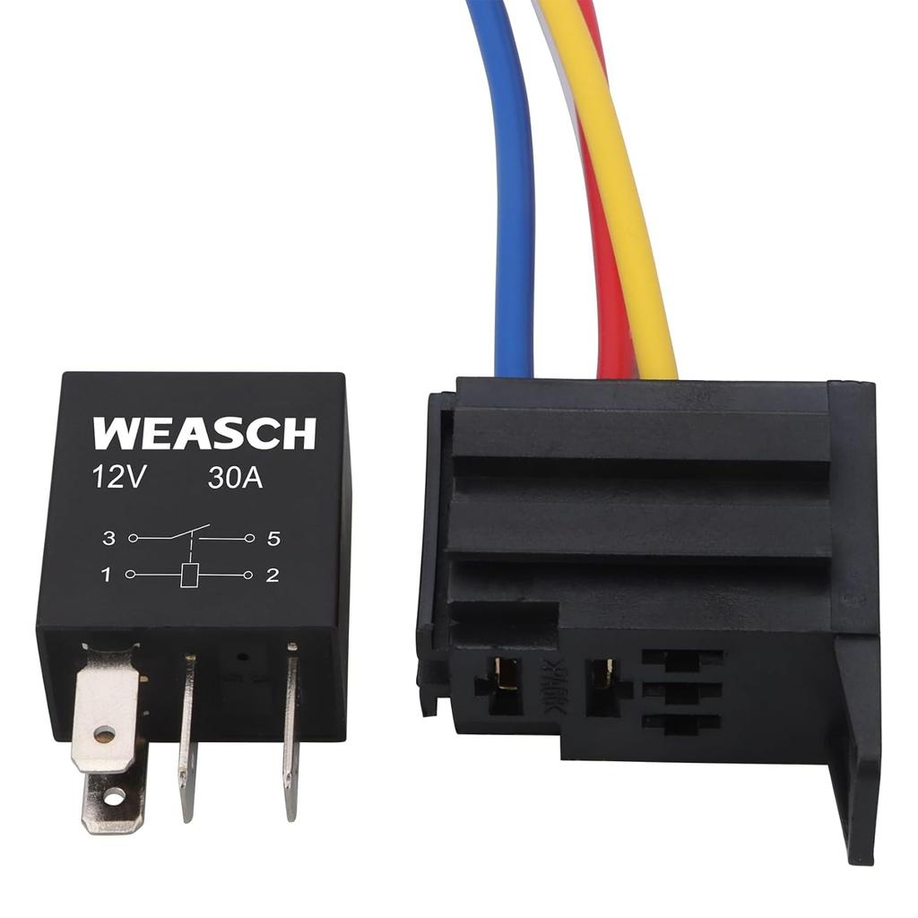 5 Pack Heavy Duty Standard Relay, 12V 30A, SPST 4Pin, with Wire Socket Plug Harness, Multi-Purpose Replacement Automotive Relay (5)