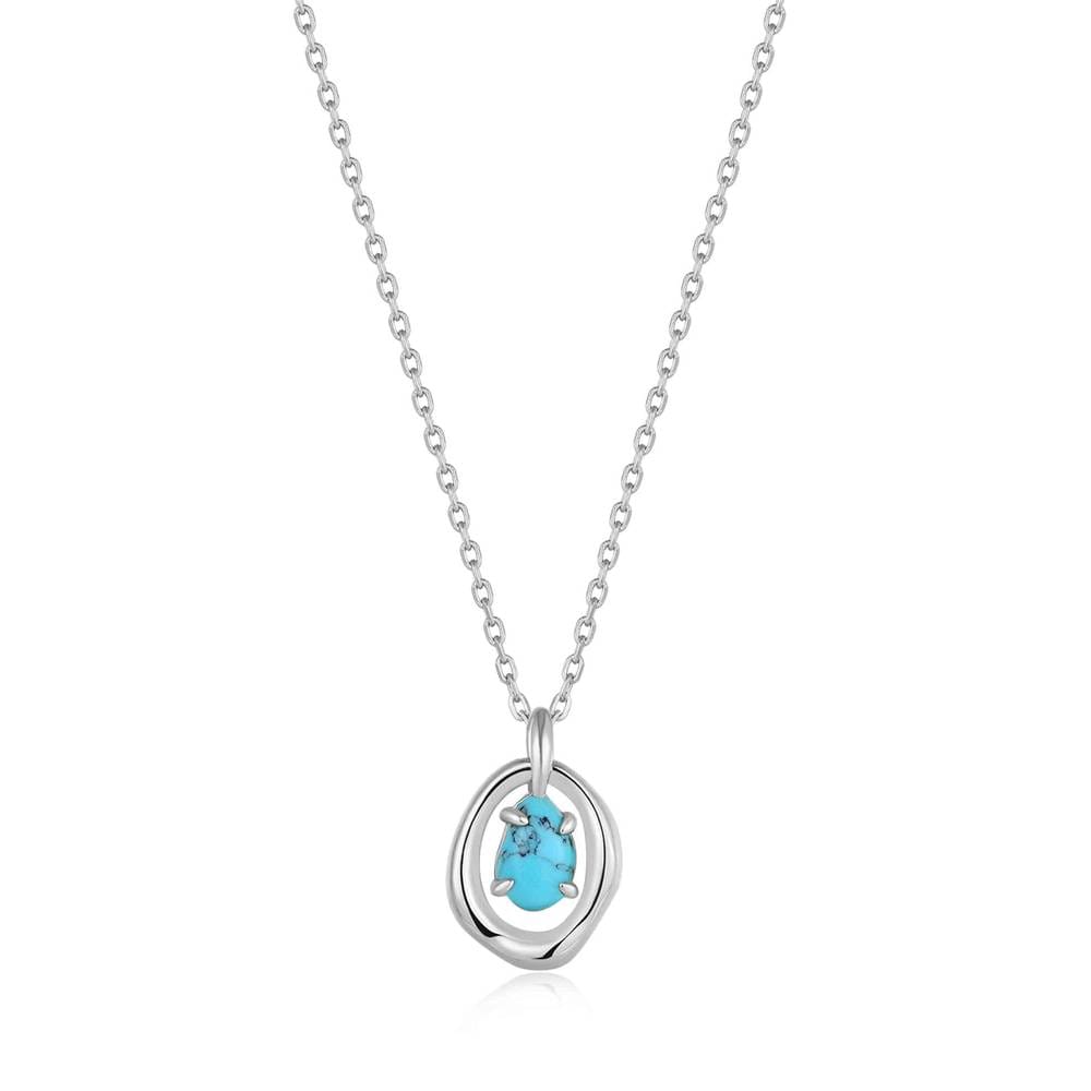 [Worn by Jeon So-yeon] Wave Circular Turquoise 925 Silver Necklace N044-03H