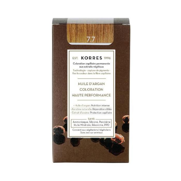 Coloration Permanente - KORRES - Blond Marron 7.7 - Huile d'argan - Kératine naturelle - Soin doux