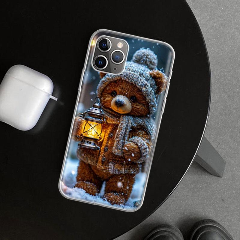 Animal Brown Cute Bear Phone Case Cover for iPhone 11 12 13 Mini 14 15 Plus 16 Pro Max 17 Air 7 8 + SE Art Customized Fundas 11