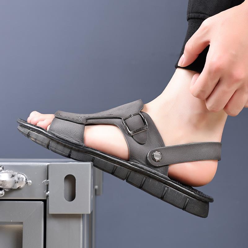 2025 new men's sandals leather casual soft sole soft surface men's beach shoes leather sandals men's outdoor slippers