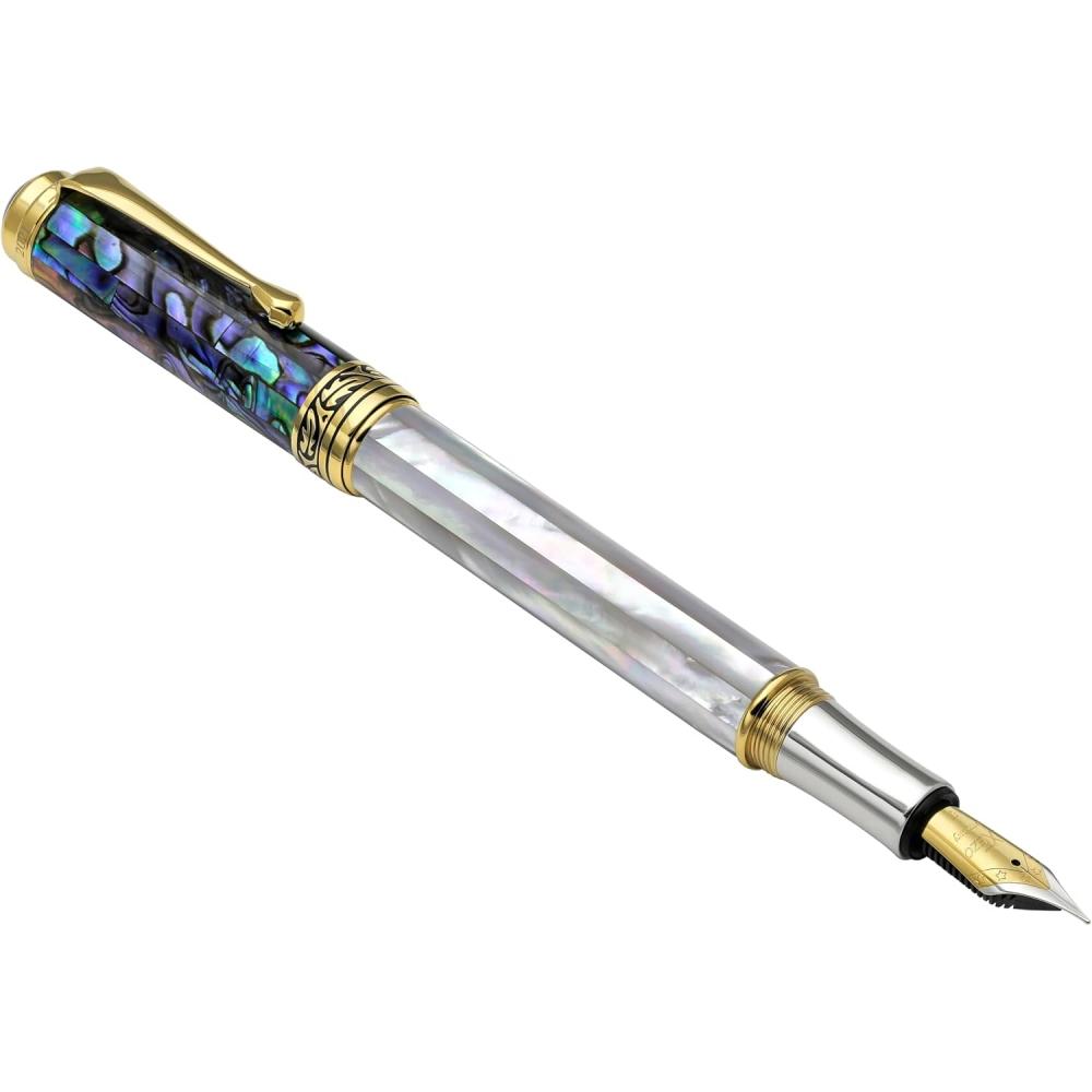 Xezo Fountain Fine Nib Rainbow White Mop Blue Paua 18k Pt Plated Serial Maestro