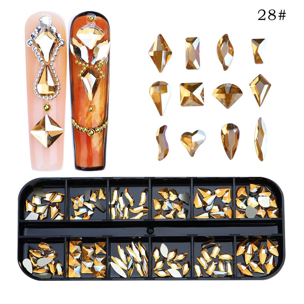 New 12 Grid Nail Drill Irregular Flat Bottomed Rhinestone AB Nail Accessory Nail Decoration