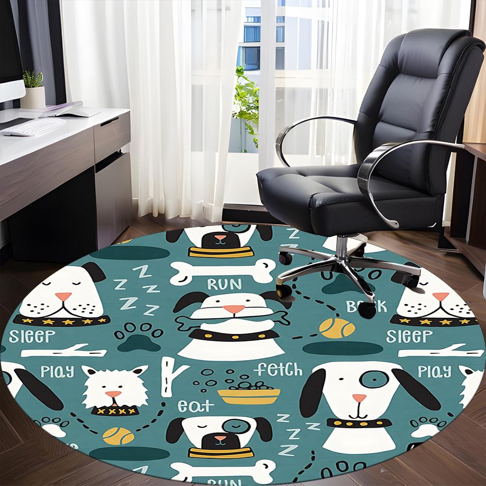 1pc Dogs Playtime Office Round Area Rug, Under Office Chairs Bedroom Living Room Home Decor, Room Deco, Available In Various Sizes 120