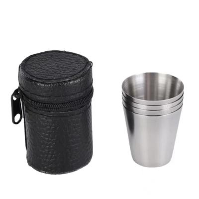30ml Edelstahlbecher Mini Set Gläser für Whisky Wein mit Etui Outdoor Praktisch Weinglas Tragbar Reise Trinkgeschirr