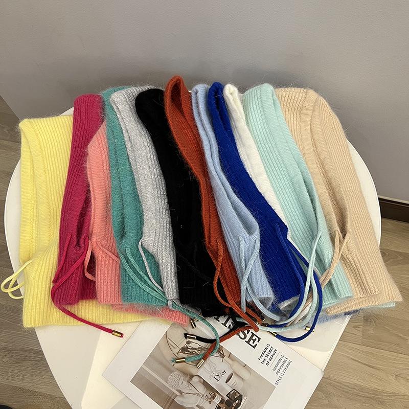 

Hat Solid Colour Angora Rabbit Hair Knitted Cap All On One Hat Women s Balaclava Shawl Pullover Hat Hot 54-60CM