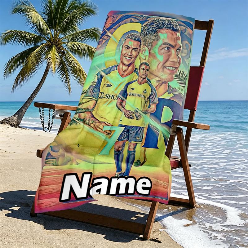 Custom Name Personalized Cristiano Ronaldo Print Beach Towel, for Trip Camping Beach Party Home Decor, Birthday Gift for Family & Friends