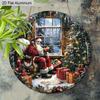 2D Flat Aluminium Oil Painting Style Christmas Sign with Santa Claus Pattern - Warm Winter Figurine Ornaments - Ideal for Front Door, Wall, Porch