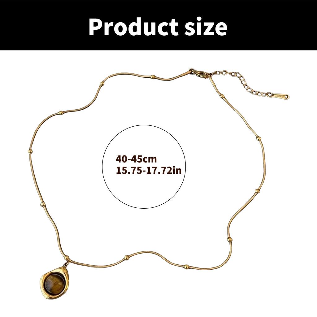 Vintage Natural Tigers Eye Stone Pendant Necklace Choker Adjustable Neckchain for Fashion Enthusiasts and Nature Lovers