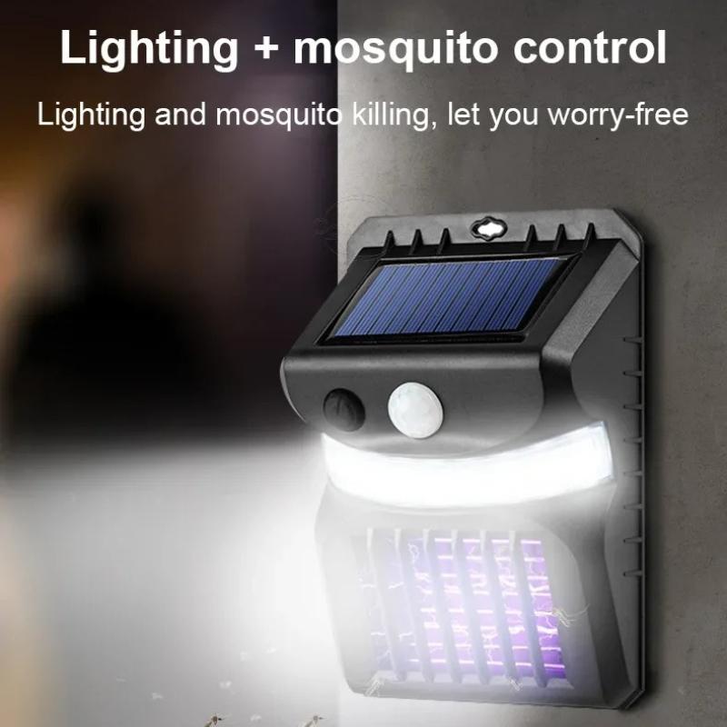 Solar Wall Lamp with Mosquito Killing Outdoor Ultraviolet Electric Shock Mosquito Garden Killing Lamp 2 IN 1 LED Trap Zapper