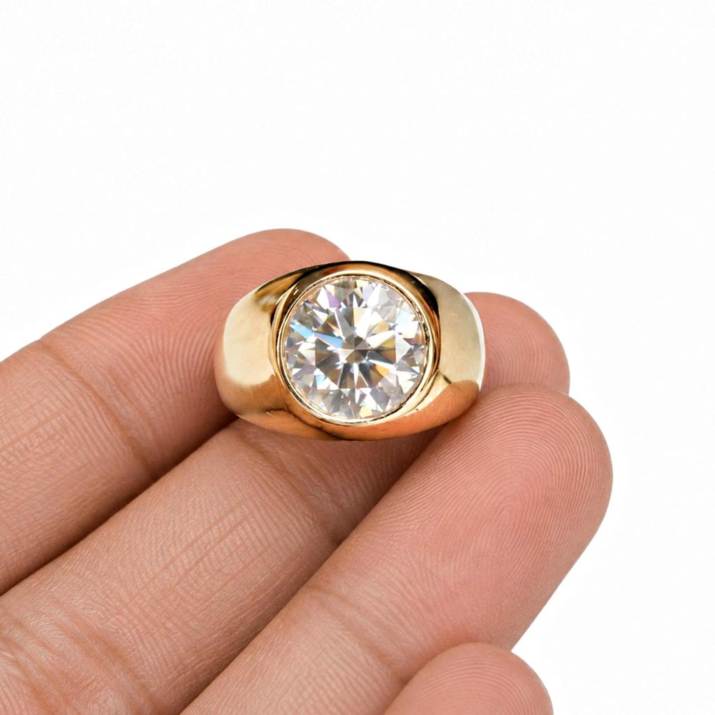 Anello sigillo con diamante di moissanite, Anello da uomo in argento sterling 925, Anello con gemma taglio rotondo fatto a mano