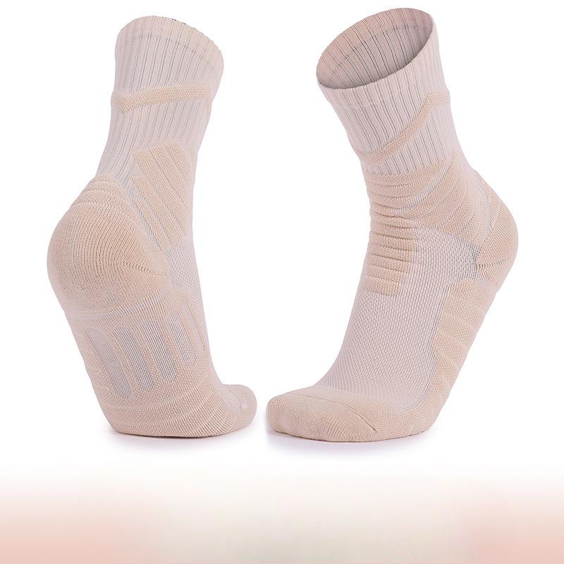 Basketball Professional Towel Sole Socks, Pure Cotton Women's and Men's Solid-color Sports Socks, Shock-absorbing and Anti-slip Mid-calf Socks