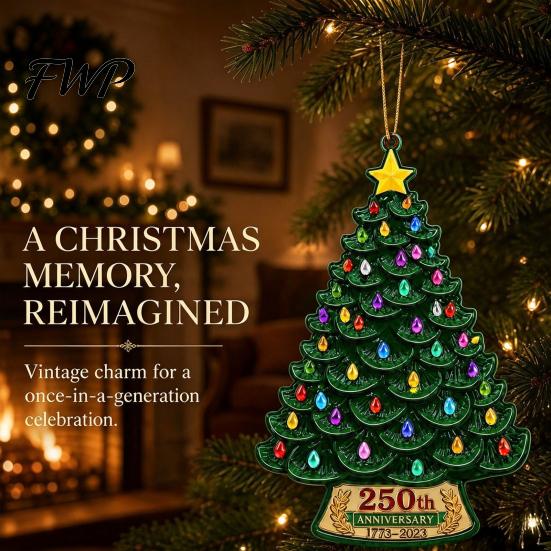 Festive Tree Hanging 5 Pcs 2D Flat 250 Anniversary USA Christmas Ornament, Year Holiday Home Decor of America 1776-2026 Acrylic Patriotic Decoration