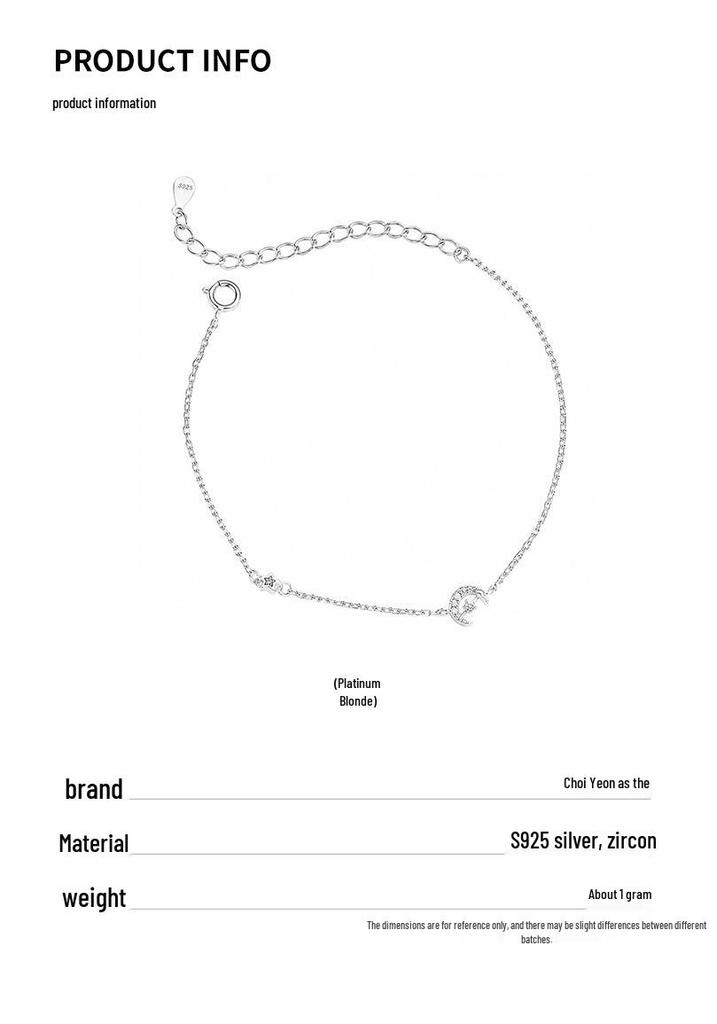 Cui Yan S925 Sterling Silver Korean Star & Moon Bracelet for Women - Elegant Daily Jewelry