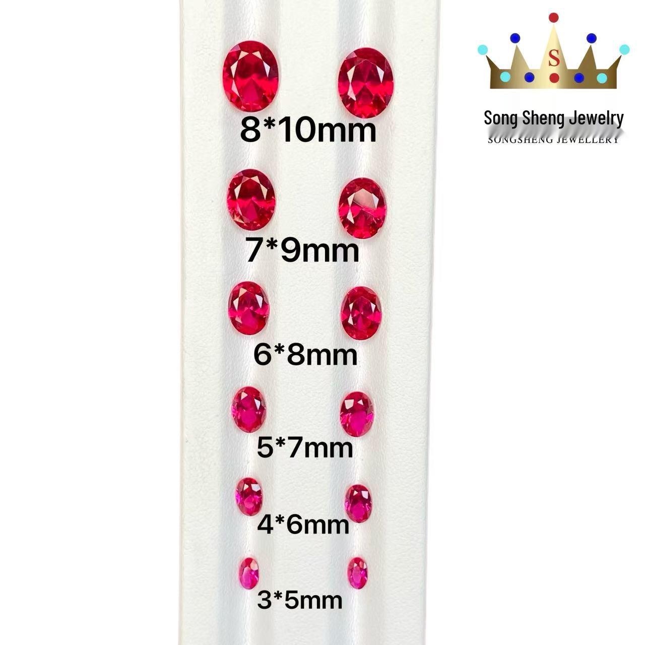 Faceted Oval Ruby Red Corundum Ring with Side Stones Oval 3x5mm
