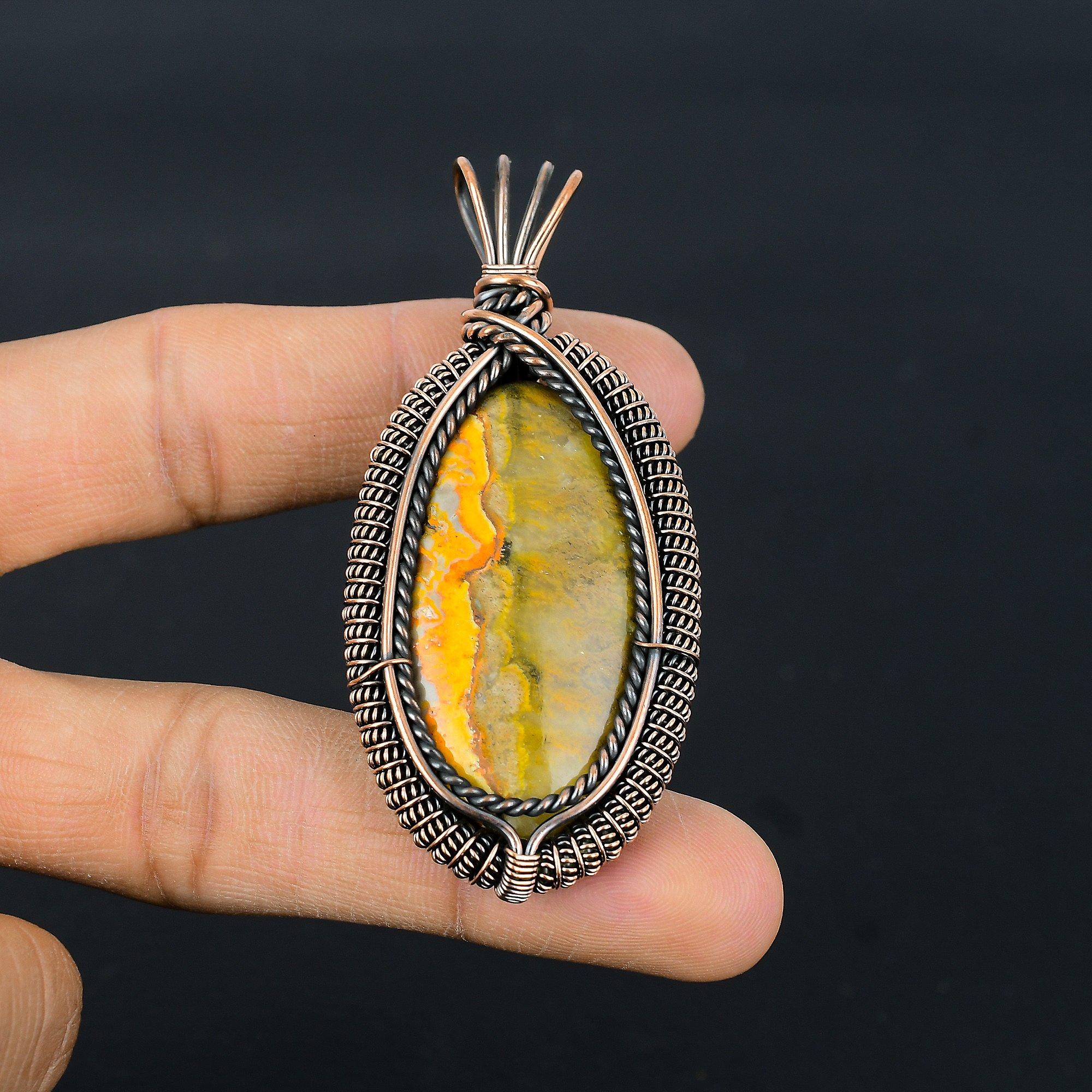 

Кулон из шмелиной яшмы, ювелирное изделие из драгоценного камня, обернутое медной проволокой 999 пробы, кулон ручной работы, на День матери 2.55 Inches