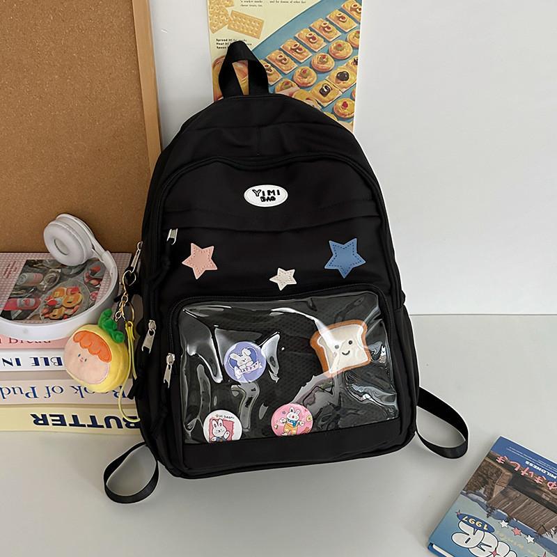 Stylish Japanese School Transparent Backpack With Adjustable Wide Straps And Water-resistant Nylon