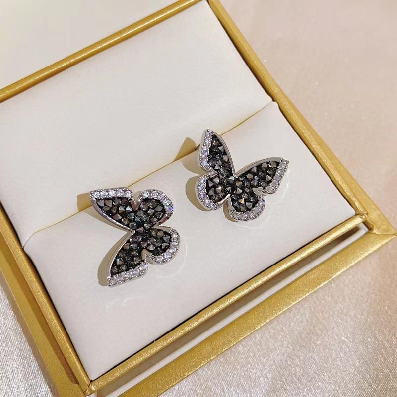 New Zircon Black Crystal copper Colour Butterfly Earrings for Women Fashion Personality Earrings Wedding Zircon Birthday Gifts