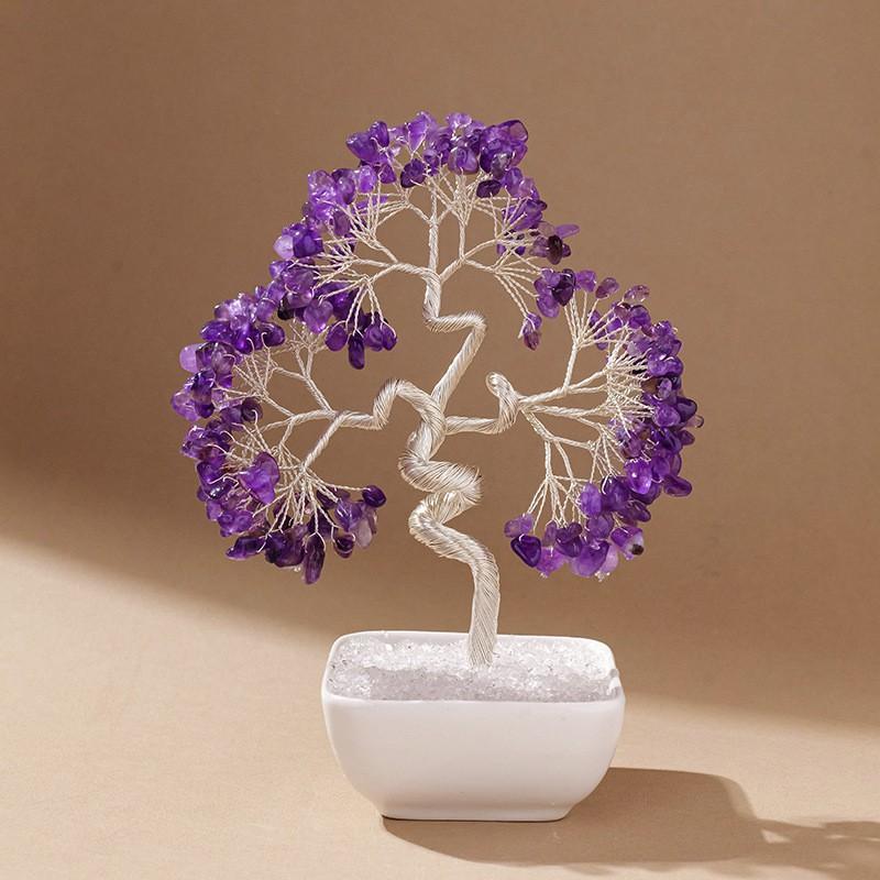 Natural Aquamarine Crystal Tree With Ceramic Base Feng Shui Wealth Ornament Home Decor
