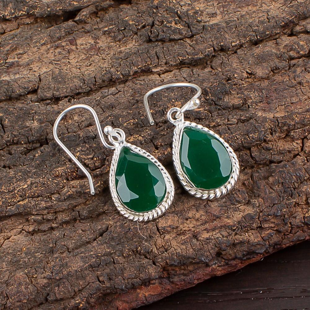 

Зеленый Оникс Драгоценный Камень Серебро 925 пробы Ювелирные Изделия Ручной Работы Стильные Серьги 1,40 EE-9-16