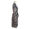 Women Spring Dress Long Sleeve Pleated High Waist V Neck Lace Up Print