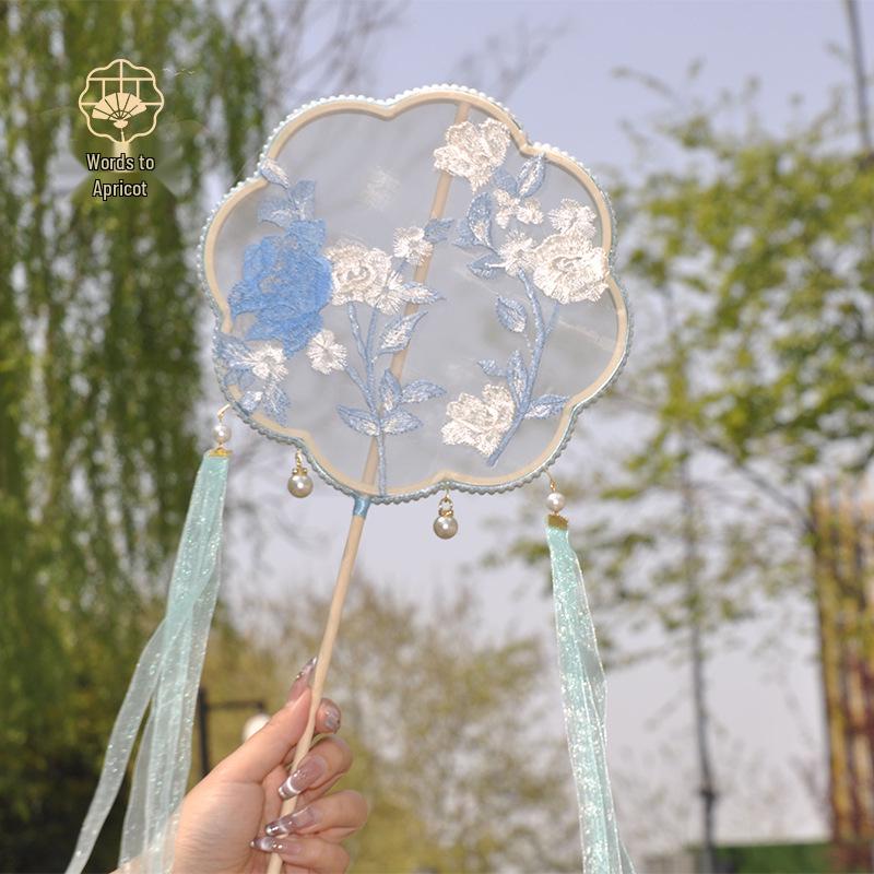 Taneční vějíř - Ručně vyšívaný vějíř s třásněmi pro Hanfu a dětský tanec