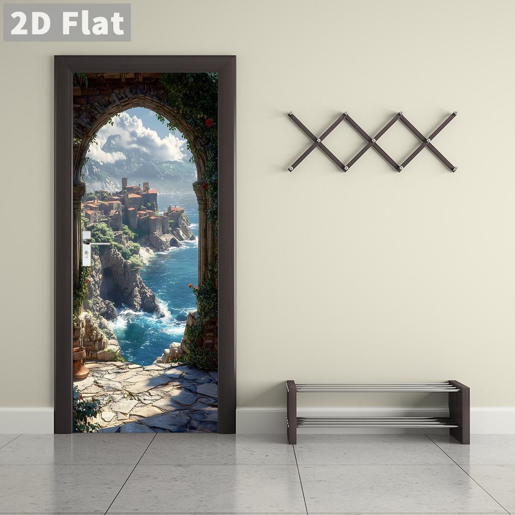 77/90cm Self-Adhesive Door Stickers Removable Wall Sticker Scenery Wallpaper Stone Stair Murals for Doors Modern Home Decor