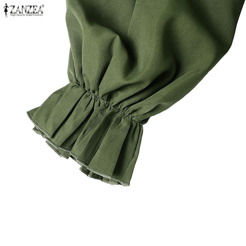 ZANZEA Women Casual Turtleneck Loose Long Sleeve Solid Blouse