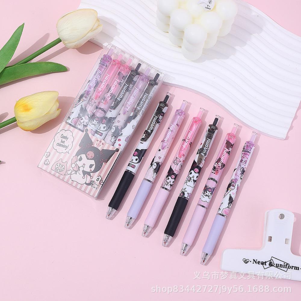 Sanrio Characters Kuromi Melody Cinnamoroll Press Gel Pens Kawaii Stationery Black Ink Writing Pens