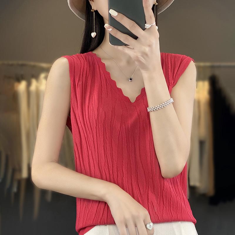 Women Tank Sleeveless MODERN NEW SAGA Summer T-shirt Knit Top Basic Vest Female V-neck