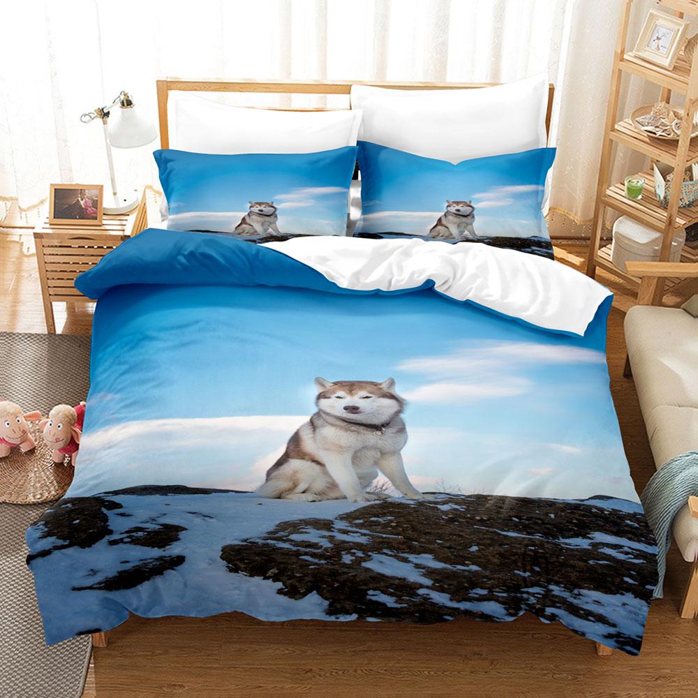 Animal Wolf Bedding Set Snow Wolf Skin- Friendly Soft King Queen Size Duvet Cover Set with Pillowcase No Filler for Boys Adults