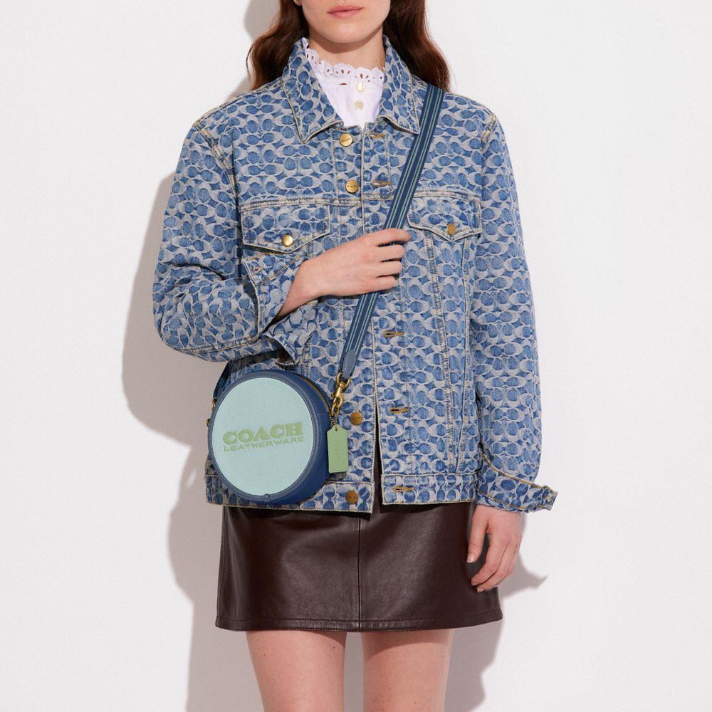 New COACH Kia Cow Leather Small Round Bag Shoulder Bag Crossbody Bag Small Size Women's Lake Water Blue & Multicolor CA098-B4MVX