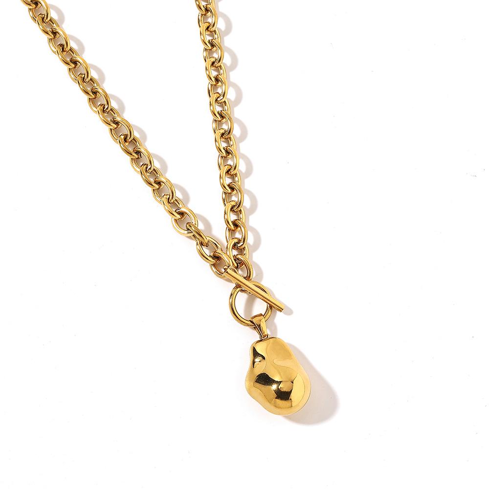 18k Gold-Plated Stainless Steel & Titanium Necklace with Baroque Pearl, European American Style, High-Class Feel, Fade-Resistant OT Buckle for Women.