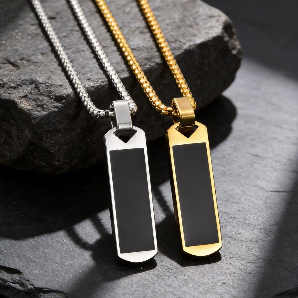 Vnox Rectangular Resin Pendant Necklace for Men, Stainless Steel Box Chain Vertical Bar Necklaces, Jewelry Gifts for Dad Son Him