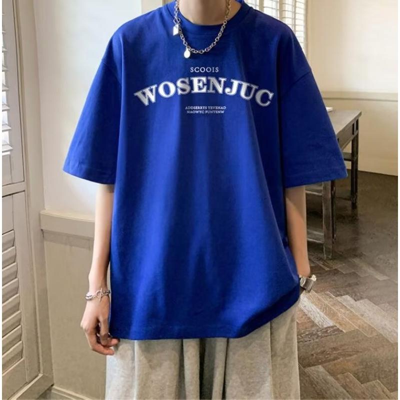 

M-5XL мужские футболки с коротким рукавом с буквенным графическим принтом, повседневная футболка для мужчин, топы с круглым вырезом в стиле ретро для 5XL синий