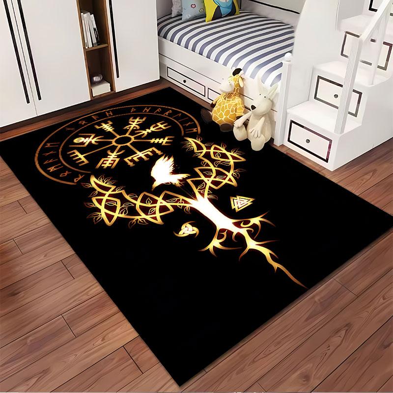 Nordic Symbols with Raven Decor suitable as a non-slip mat for the living room or bedroom sofa