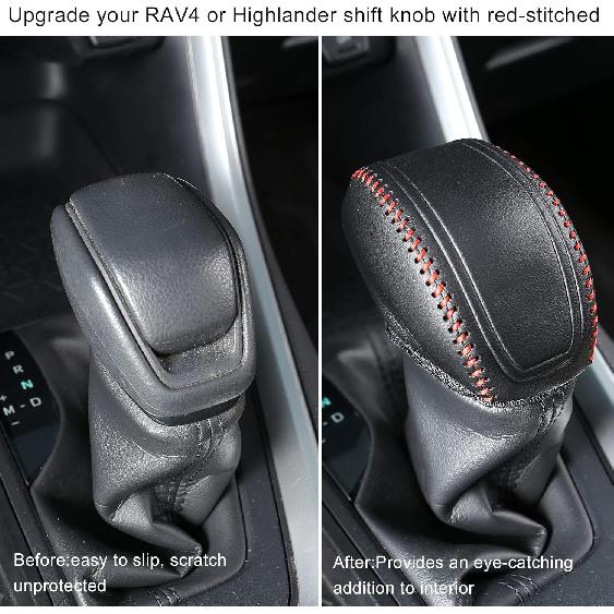 for RAV4 -2025 Gear Shift Knob Cover, Genuine Leather Interior Protective Gear Shift Trim for Toyota Highlander -2025- Red Trim