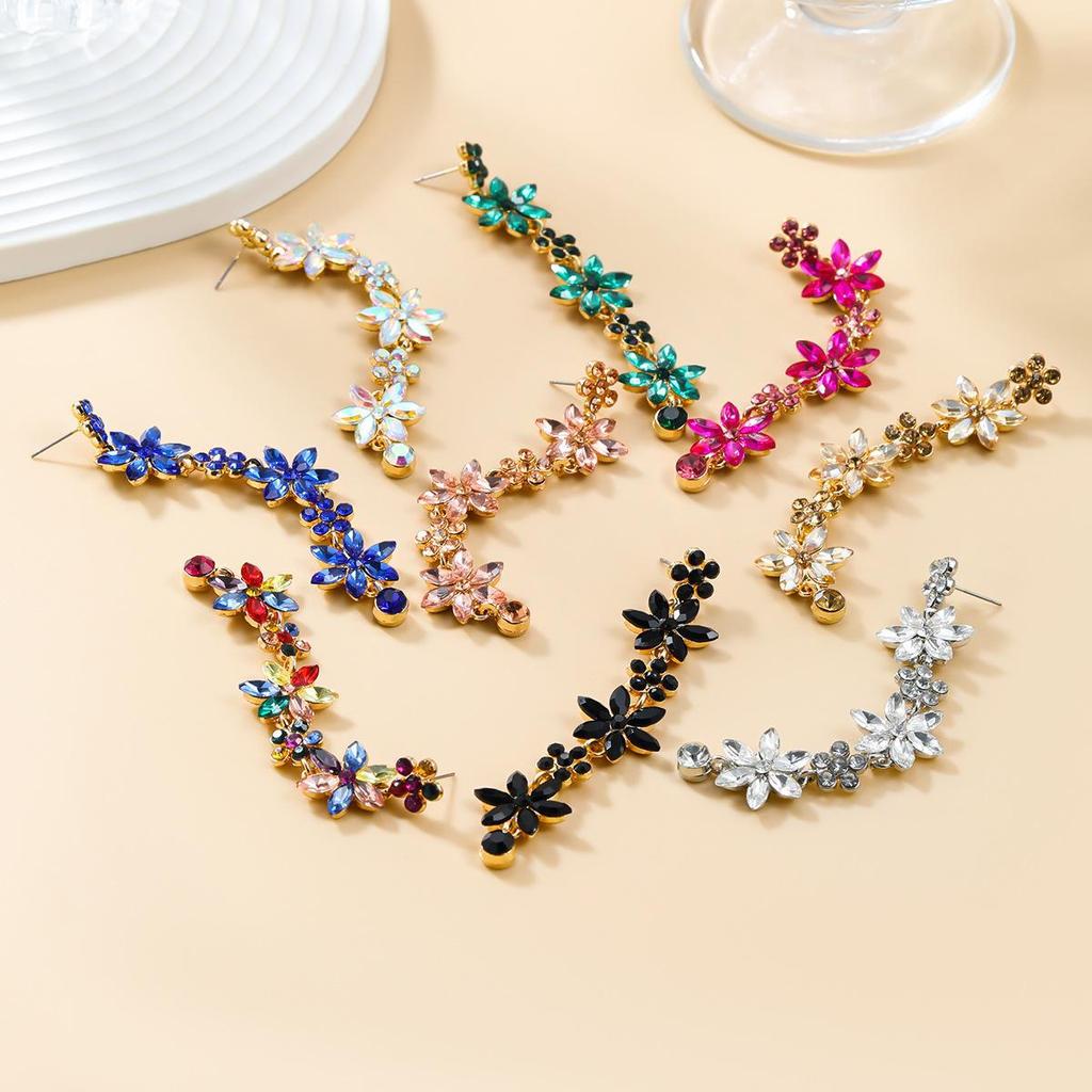 Elegant Multi-Layer Flower Earrings for Women - European & American Style with Colored Diamonds