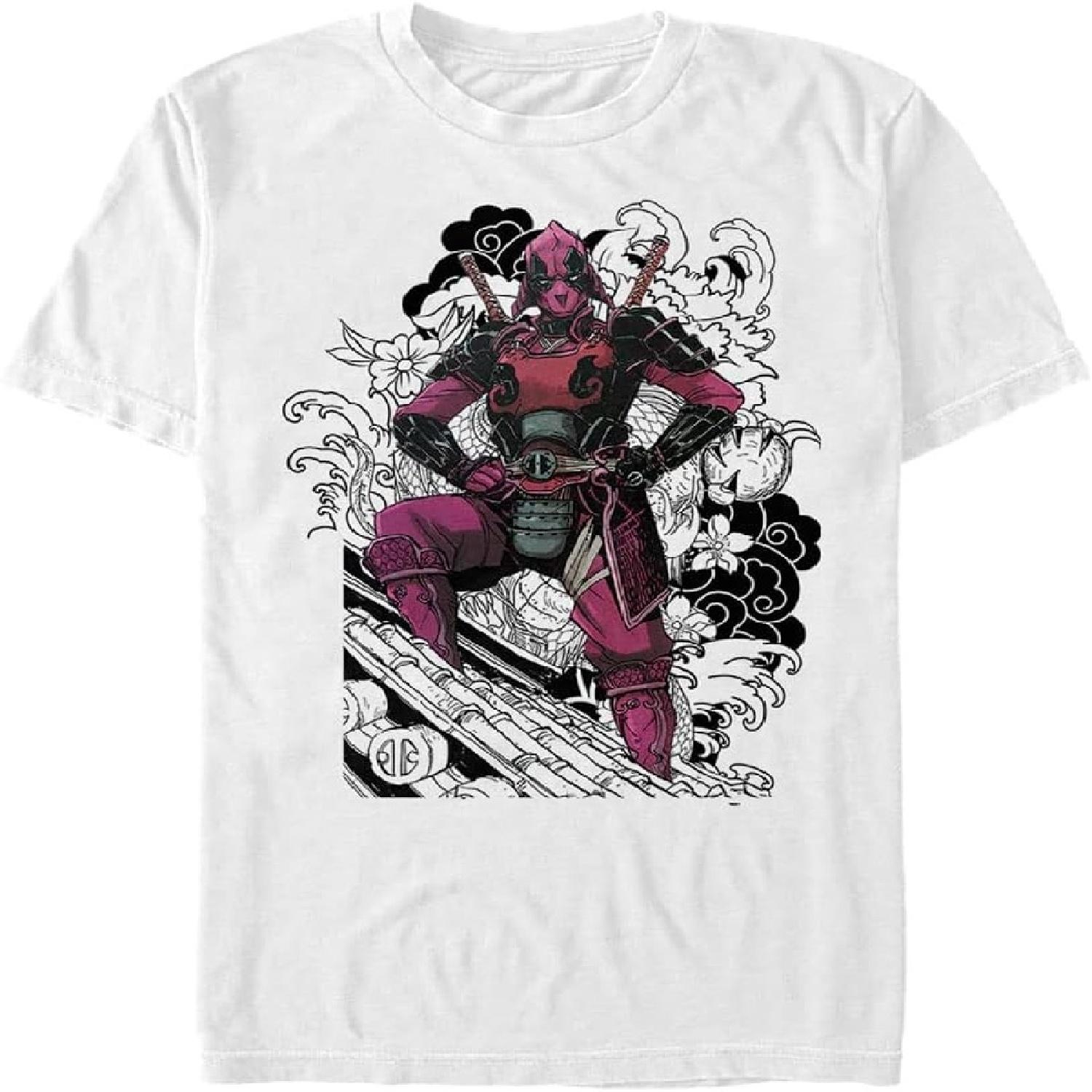 Marvel Большие и высокие Классическая футболка с коротким рукавом Дэдпул Дракон Мужская, Белый, 3XL XXXXXL белый