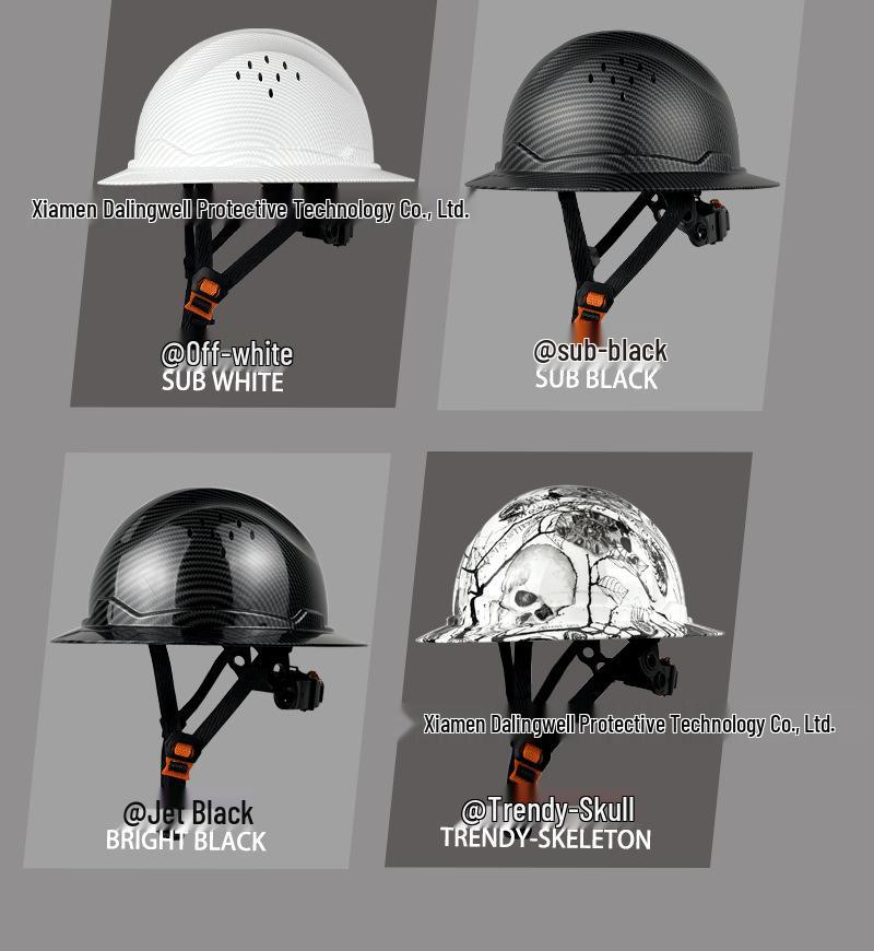 CE Carbon Fiber Wide Brim Safety Helmet with Sun Protection and Anti-Smash Features