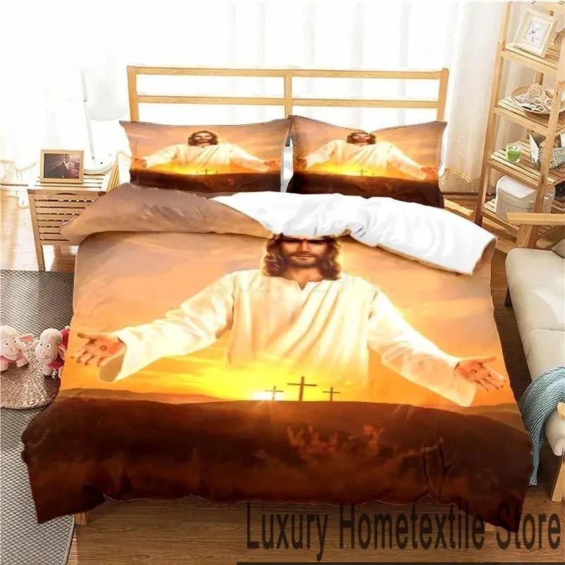 Set de lenjerie de pat Inima Sacră a lui Isus Hristos Imprimare 3D Dublu Twin King Husă de plapapă Plapapă Față de pernă Băieți Fete Adulți Dormitor