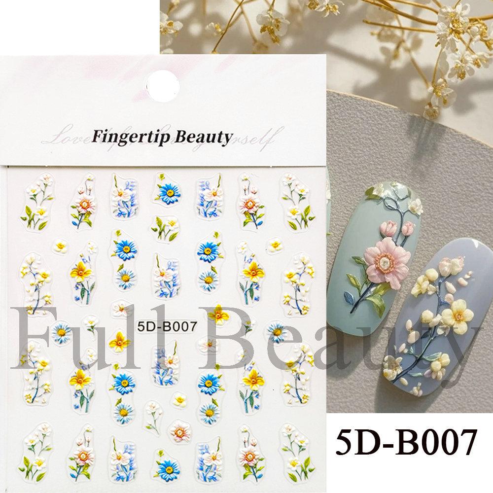 Nail Art Stickers Ins Relief Three-dimensional 5D Summer Oil Painting Small Flower Flower Adhesive Nail Stickers