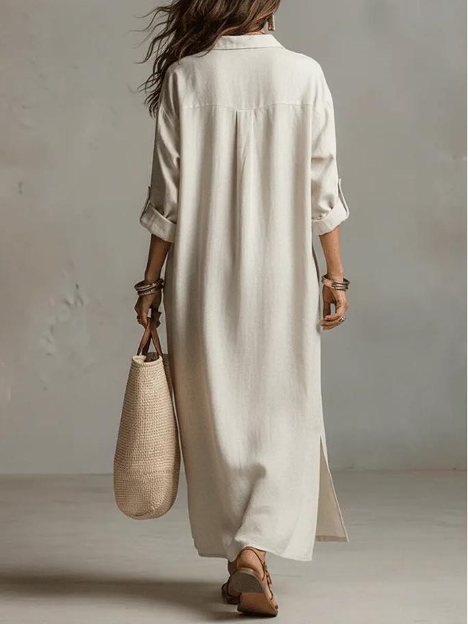 2026 Spring/Summer Casual Solid Color Lapel Long Sleeve Shirt Dress