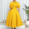 Temperament Long Dress Short sleeve Lace-up Bow Puffy Banquet Formal Dress European and American Dress