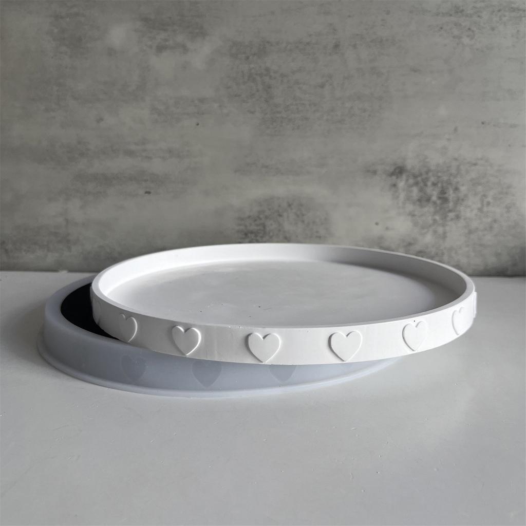 Round Shaped Coaster Silicone Mold Heart Print Resin Tray Crafting Mould Creative Tabletop Decoration Molds Jewelry Tool